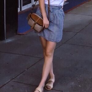 Emmelee Gingham Plaid Navy/White Tie Waist Mini Skirt